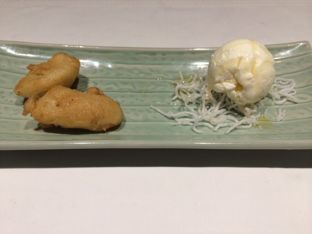 Fried Banana fritters with coconut ice cream